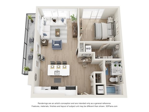 Floor plan for 1 bed, 1 bath, 849 sqft